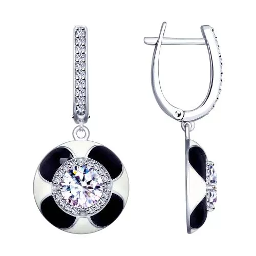 Серьги из серебра с эмалью и фианитами