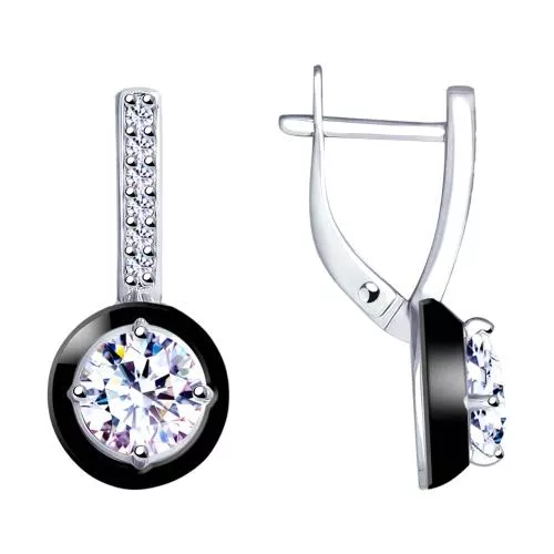 Серьги из серебра с эмалью и фианитами