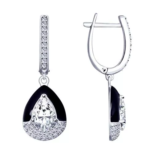 Серьги из серебра с эмалью и фианитами