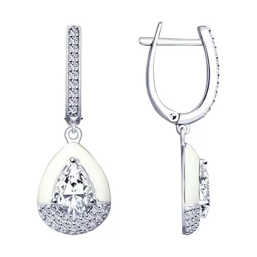 Серьги из серебра с эмалью и фианитами