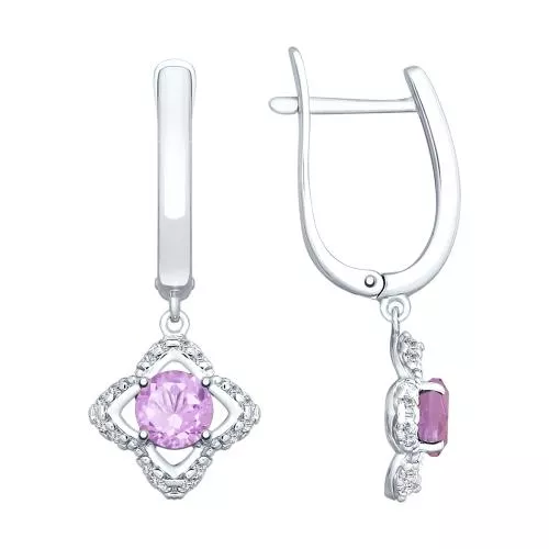Серьги из серебра с аметистами и фианитами