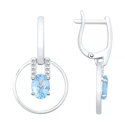 Серьги из серебра с топазами и фианитами