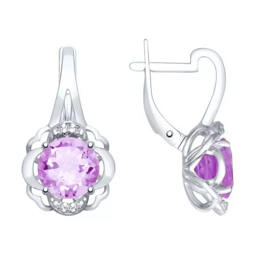 Серьги из серебра с аметистами и фианитами