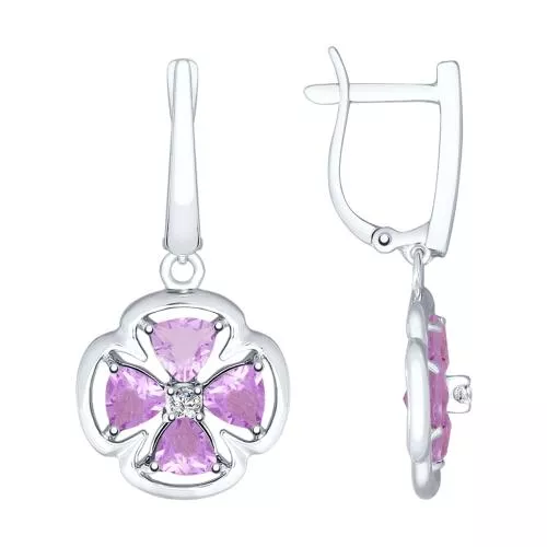 Серьги из серебра с аметистами и фианитами