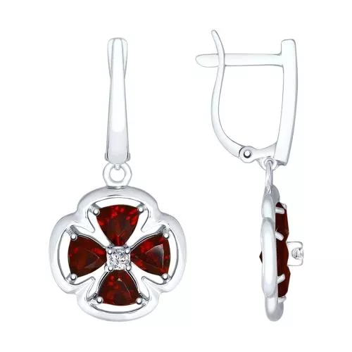 Серьги из серебра с гранатами и фианитами