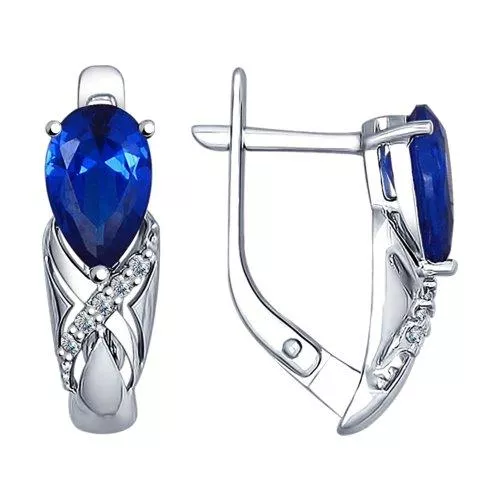 Серьги из серебра с бесцветными и синими фианитами