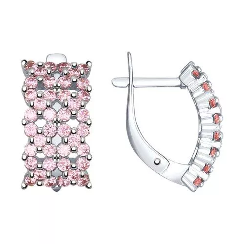 Серьги из серебра с розовыми фианитами