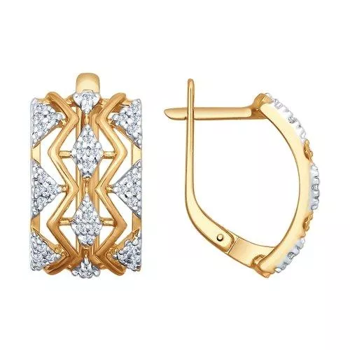 Серьги из золочёного серебра с фианитами