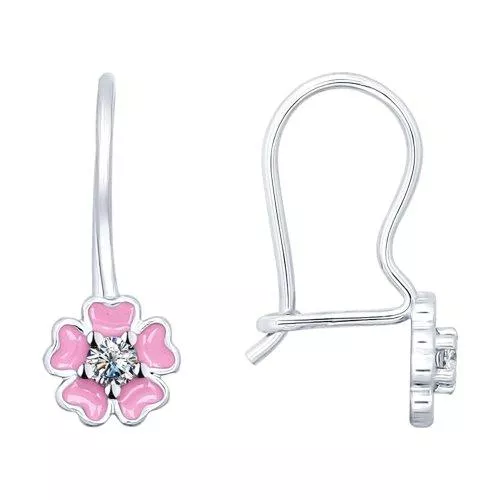 Серьги из серебра с эмалью с фианитами