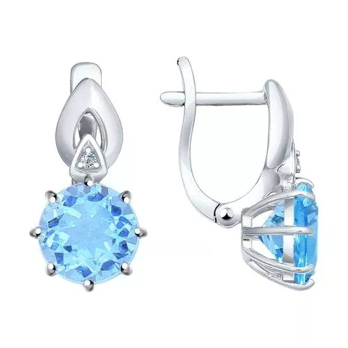 Серьги из серебра с топазами и фианитами