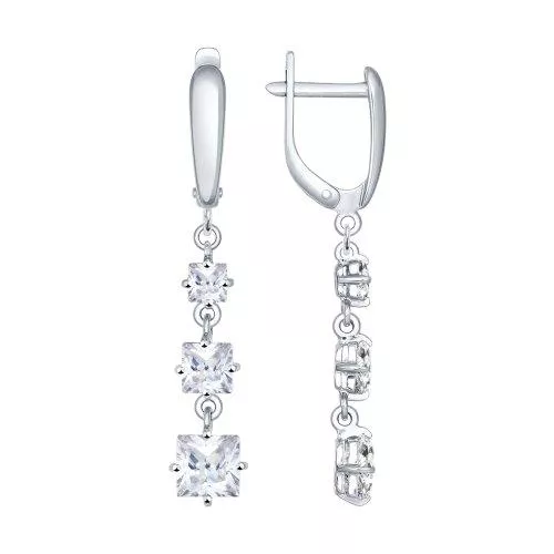 Серьги длинные из серебра с фианитами