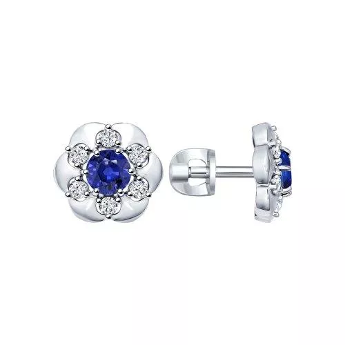 Серьги из серебра с гидротермальными сапфирами и фианитами