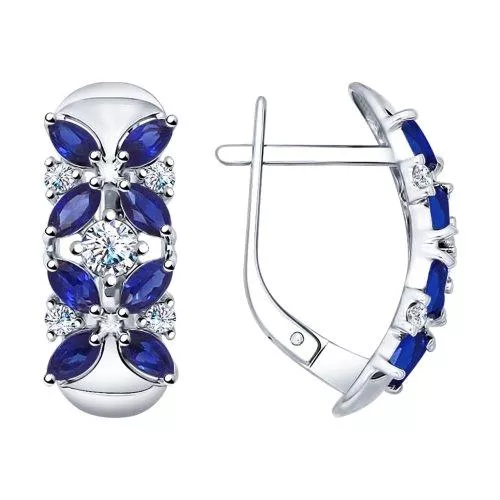 Серьги из серебра с гидротермальными сапфирами и фианитами
