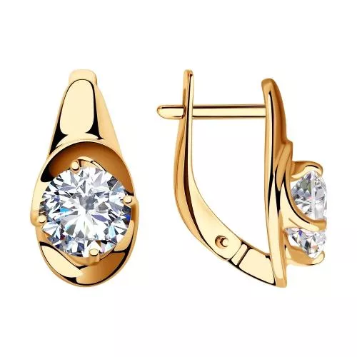 Серьги из золочёного серебра с фианитами