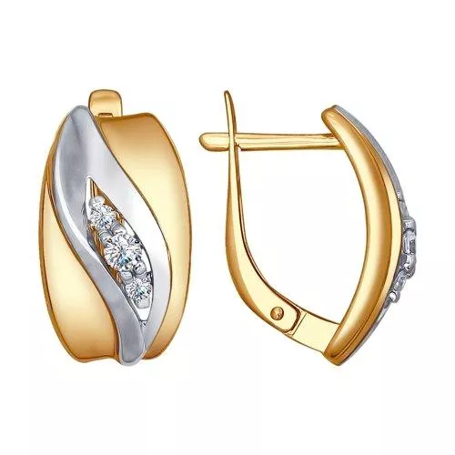 Серьги из золочёного серебра с фианитами