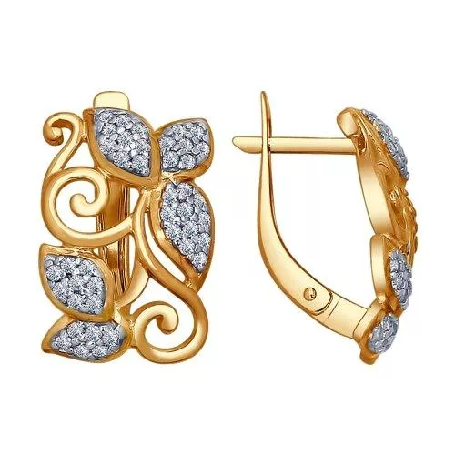 Серьги из золочёного серебра с фианитами