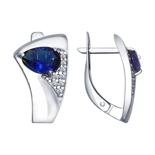 Серьги из серебра с бесцветными и синими фианитами