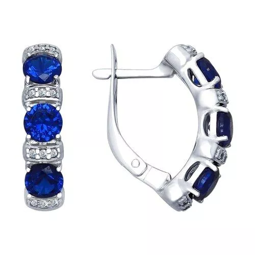 Серьги из серебра с бесцветными и синими фианитами