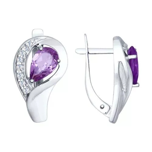 Серьги из серебра с аметистами и фианитами