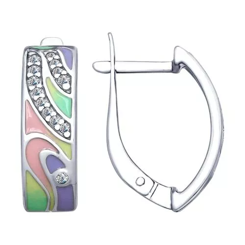 Серьги из серебра с эмалью и фианитами