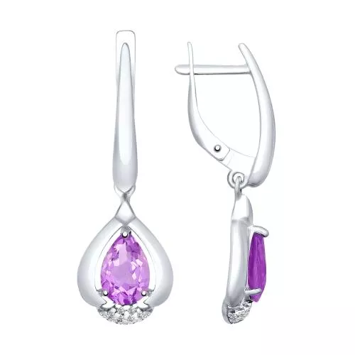 Серьги из серебра с аметистами и фианитами