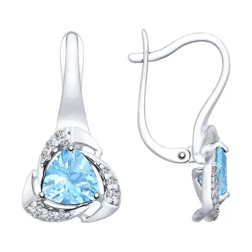 Серьги из серебра с топазами и фианитами