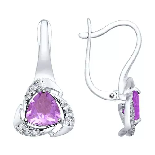 Серьги из серебра с аметистами и фианитами