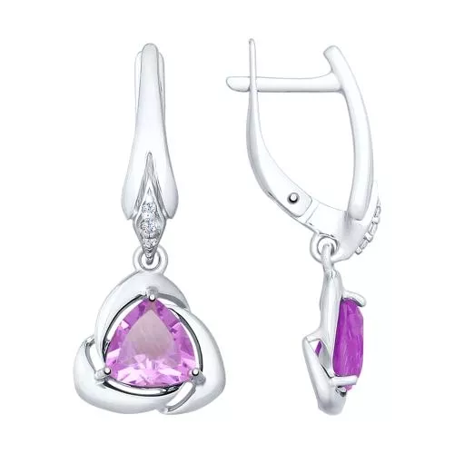 Серьги из серебра с аметистами и фианитами