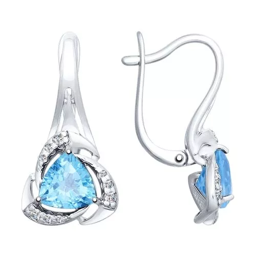 Серьги из серебра с топазами и фианитами