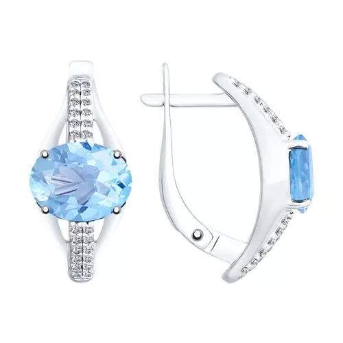 Серьги из серебра с топазами и фианитами