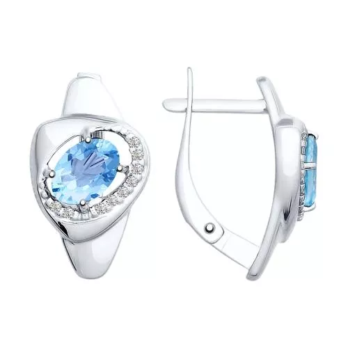 Серьги из серебра с топазами и фианитами