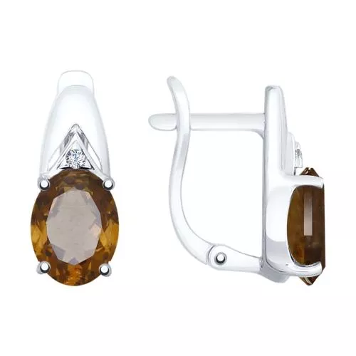 Серьги из серебра с раухтопазами и фианитами