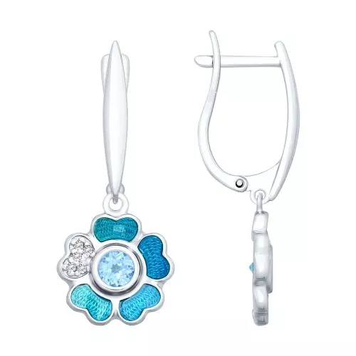 Серьги из серебра «Цветок» с топазами и эмалью