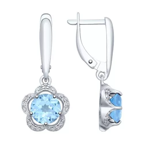 Серьги из серебра с топазами и фианитами