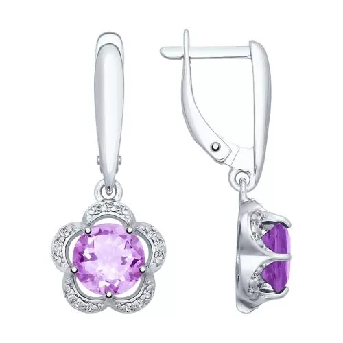Серьги из серебра с аметистами и фианитами