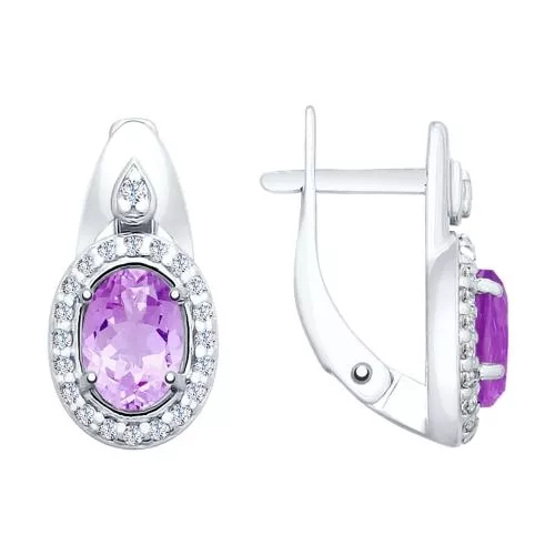 Серьги из серебра с аметистами и фианитами
