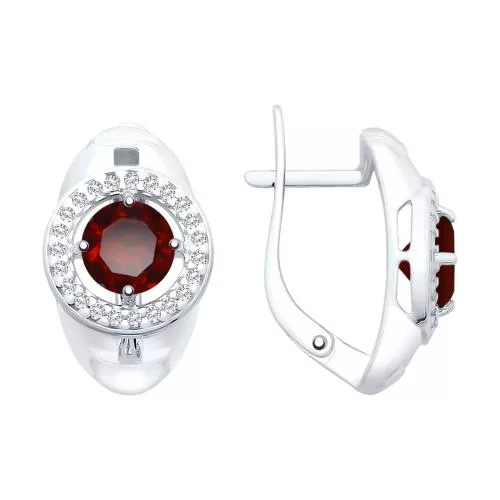Серьги из серебра с гранатами и фианитами