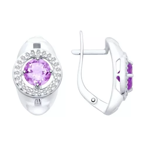 Серьги из серебра с аметистами и фианитами