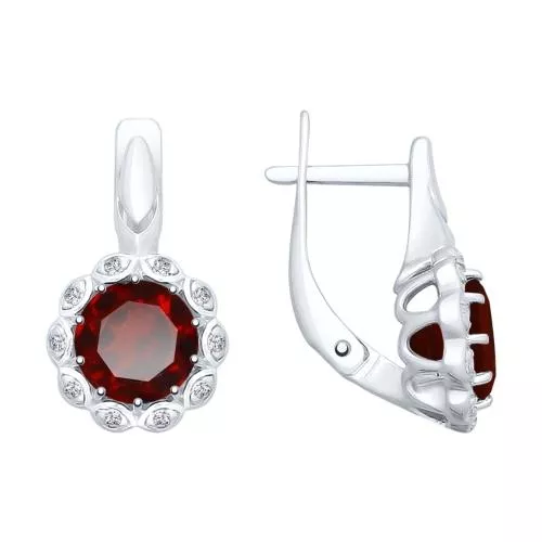 Серьги из серебра с гранатами и фианитами
