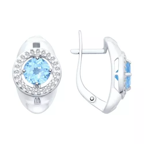 Серьги из серебра с топазами и фианитами