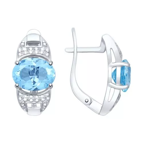 Серьги из серебра с топазами и фианитами