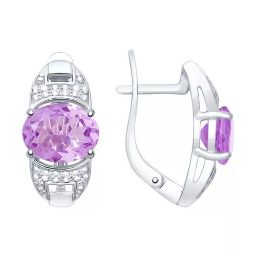 Серьги из серебра с аметистами и фианитами