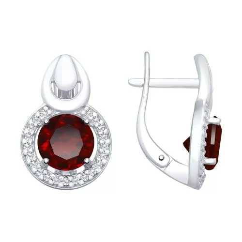 Серьги из серебра с гранатами и фианитами