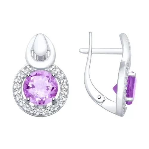Серьги из серебра с аметистами и фианитами