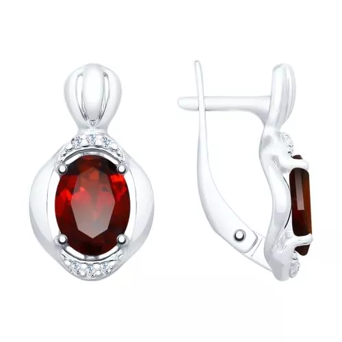 Серьги из серебра с гранатами и фианитами