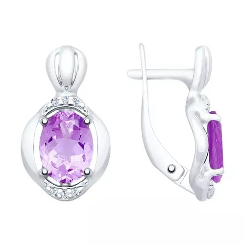 Серьги из серебра с аметистами и фианитами