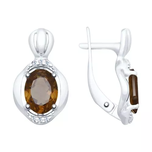 Серьги из серебра с раухтопазами и фианитами