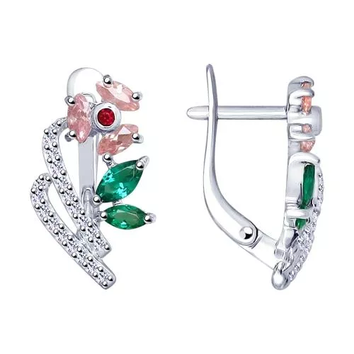 Серьги из серебра с фианитами