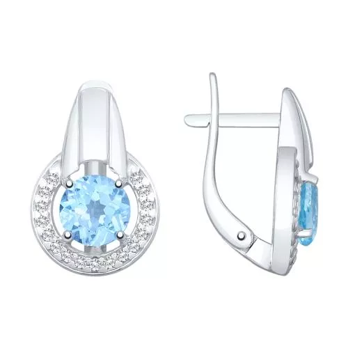 Серьги из серебра с топазами и фианитами