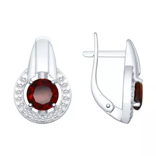 Серьги из серебра с гранатами и фианитами
